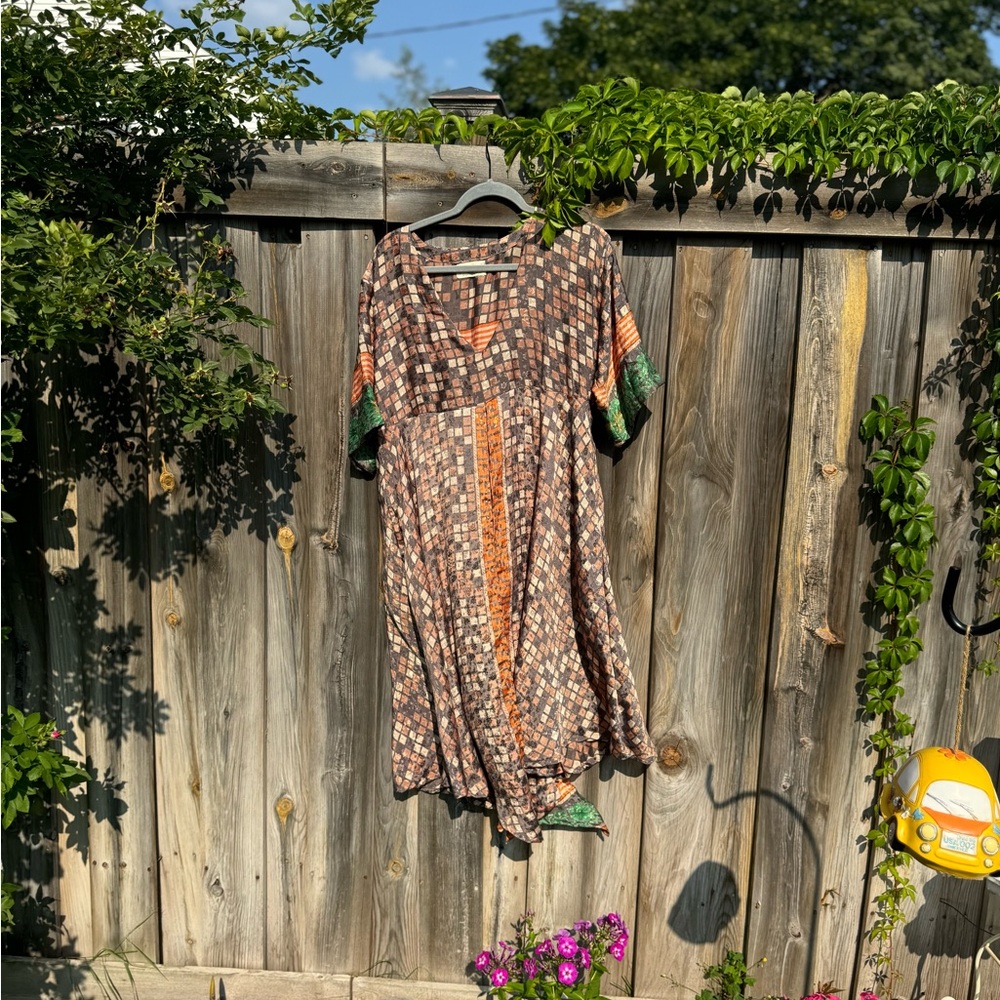 Kantha Bae Split midi dress Multicolor Checkered Kids Dress - Picture 5 of 6